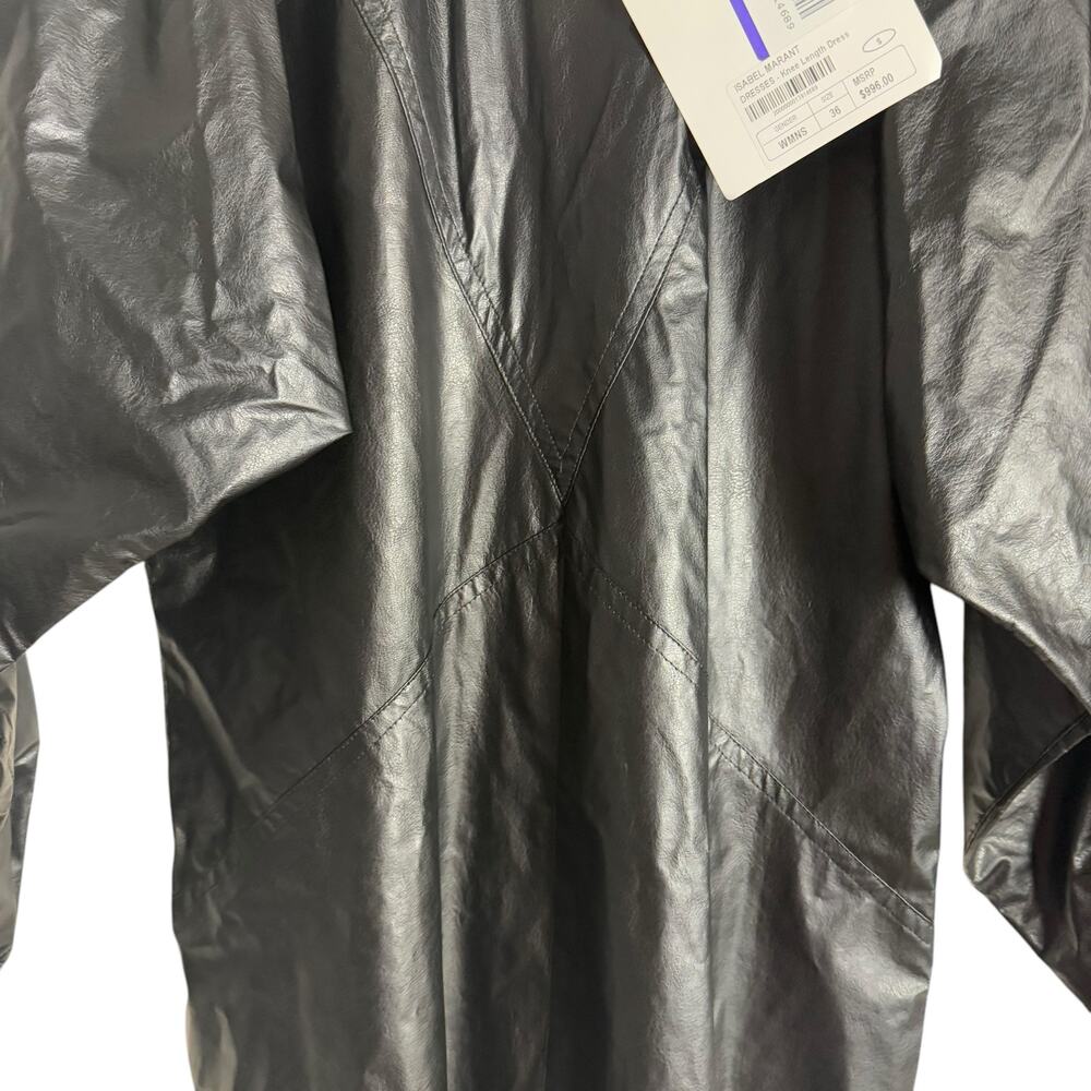 Isabel Marant Drea Black Faux Leather Long Sleeve Midi Dress Size 4 - Picture 7 of 16